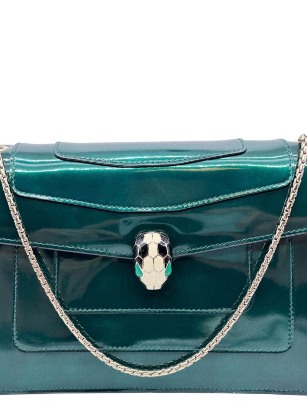 BVLGARI  Serpenti Forever Medium Patent Leather Shoulder Bag Emerald Green
